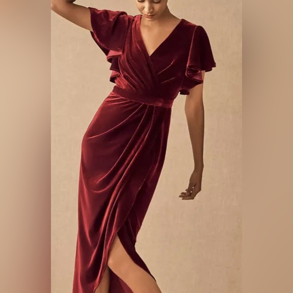 BHLDN Velvet Burgundy Wine Wrap Tie Dress - Picture 11 of 11